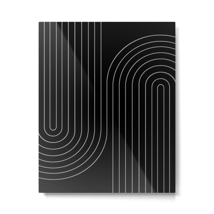 Minimal Line Curvature XXVI Black and Grey Mid Century Modern Arch Abstract Metal Print Gallery Image 1