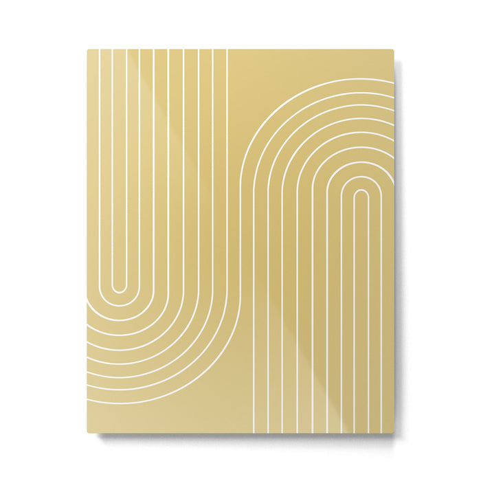 Minimal Line Curvature XXVIII Butter Yellow Mid Century Modern Arch Abstract Metal Print Gallery Image 1