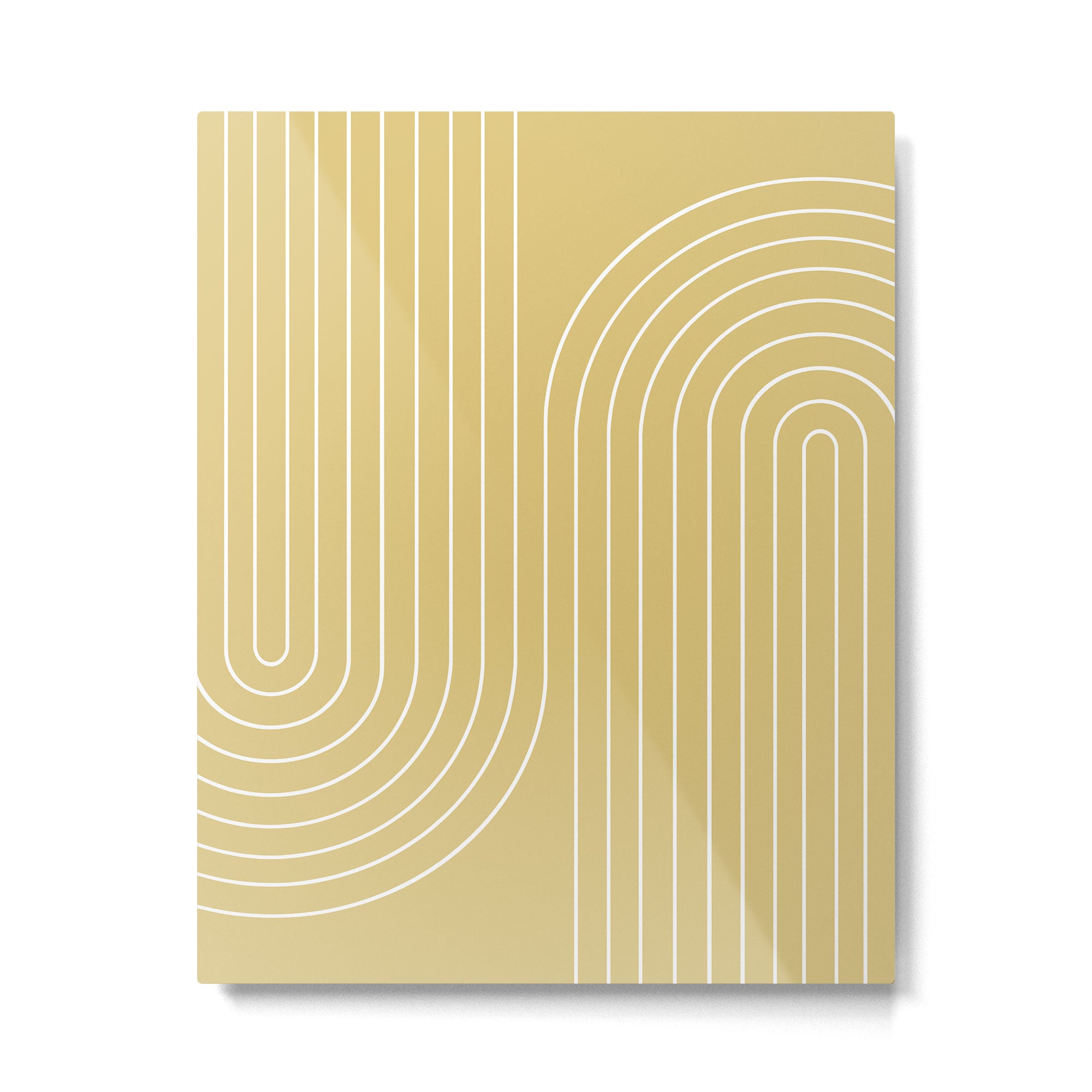 Minimal Line Curvature XXVIII Butter Yellow Mid Century Modern Arch Abstract Metal Print Gallery Image 4
