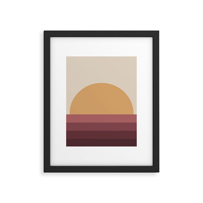 Minimal Retro Sunset Sunrise - Burgundy Ruby Red Framed Art Print Gallery Image 1
