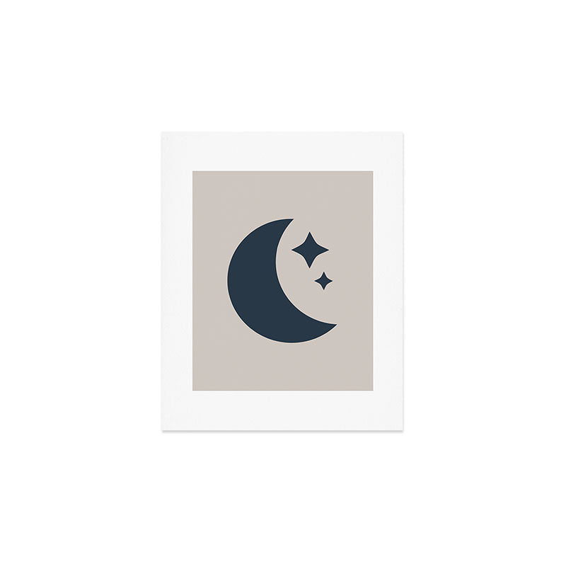 Moon & Stars - Dark Blue Art Print Gallery Image 1
