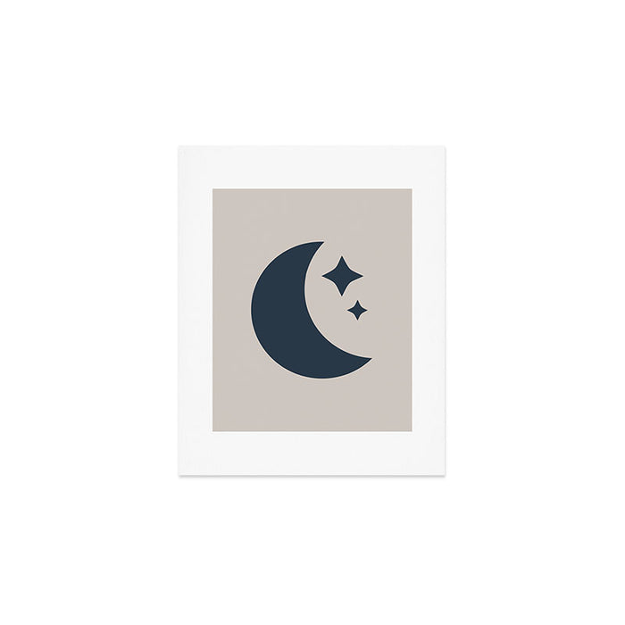Moon & Stars - Dark Blue Art Print Gallery Image 1