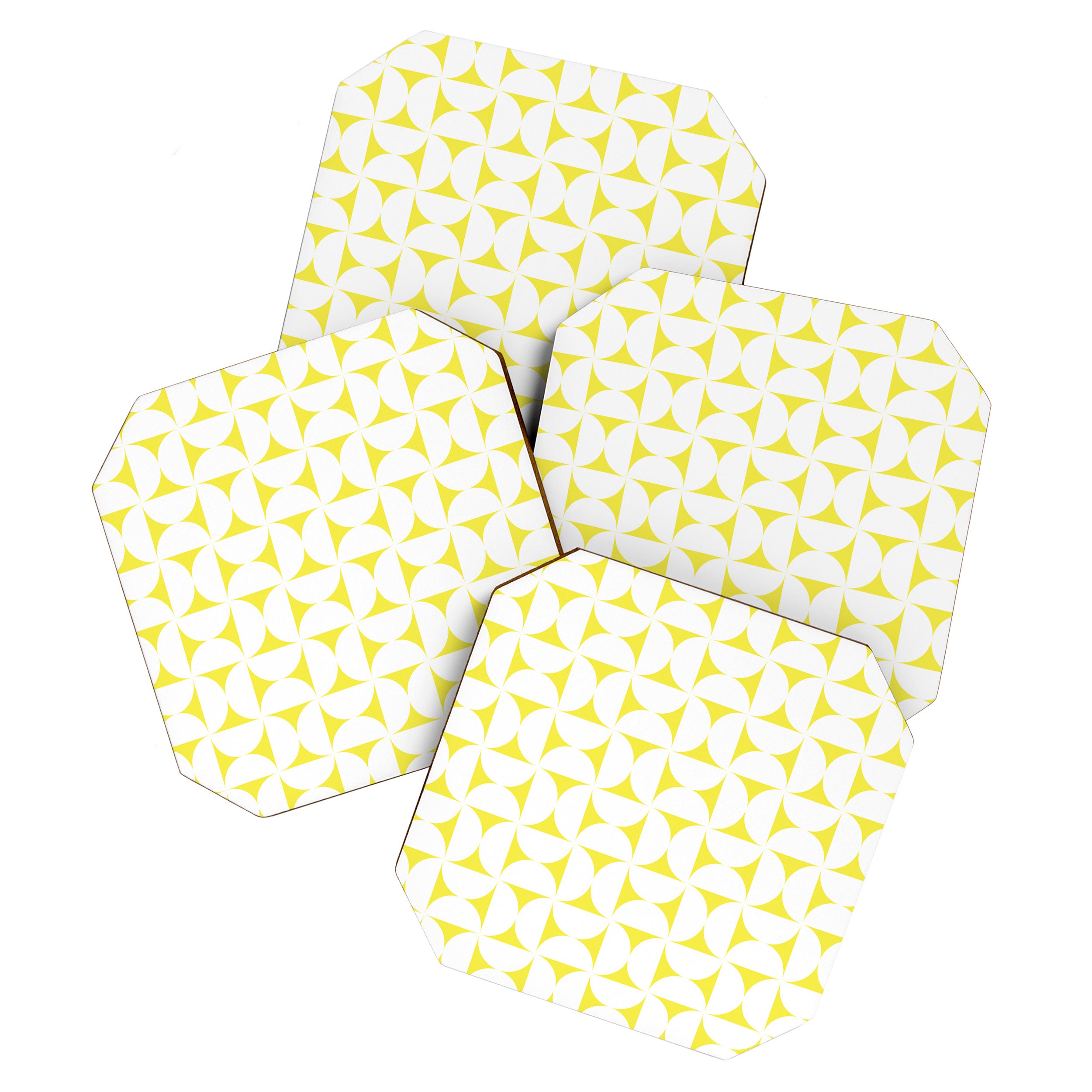 Patterned Geometric Shapes CLVII White and Bright Yellow Coaster Gallery Image 1
