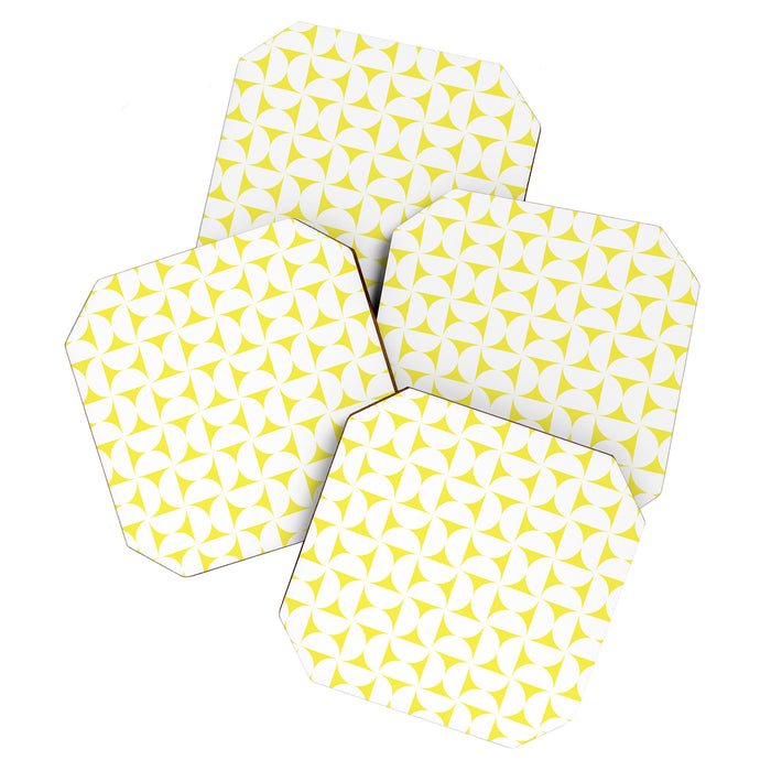 Patterned Geometric Shapes CLVII White and Bright Yellow Coaster Gallery Image 1
