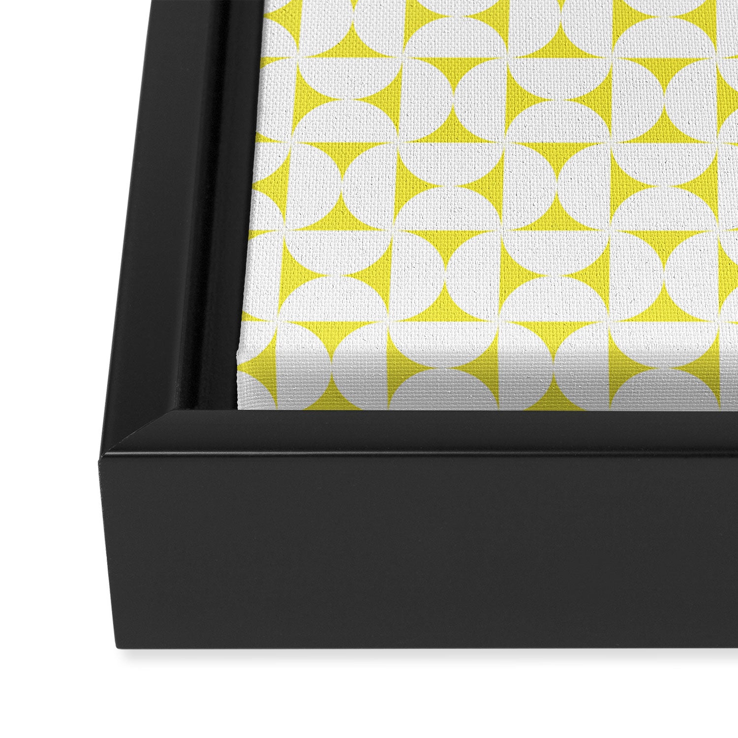 Patterned Geometric Shapes CLVII White and Bright Yellow Framed Canvas Print Gallery Image 3