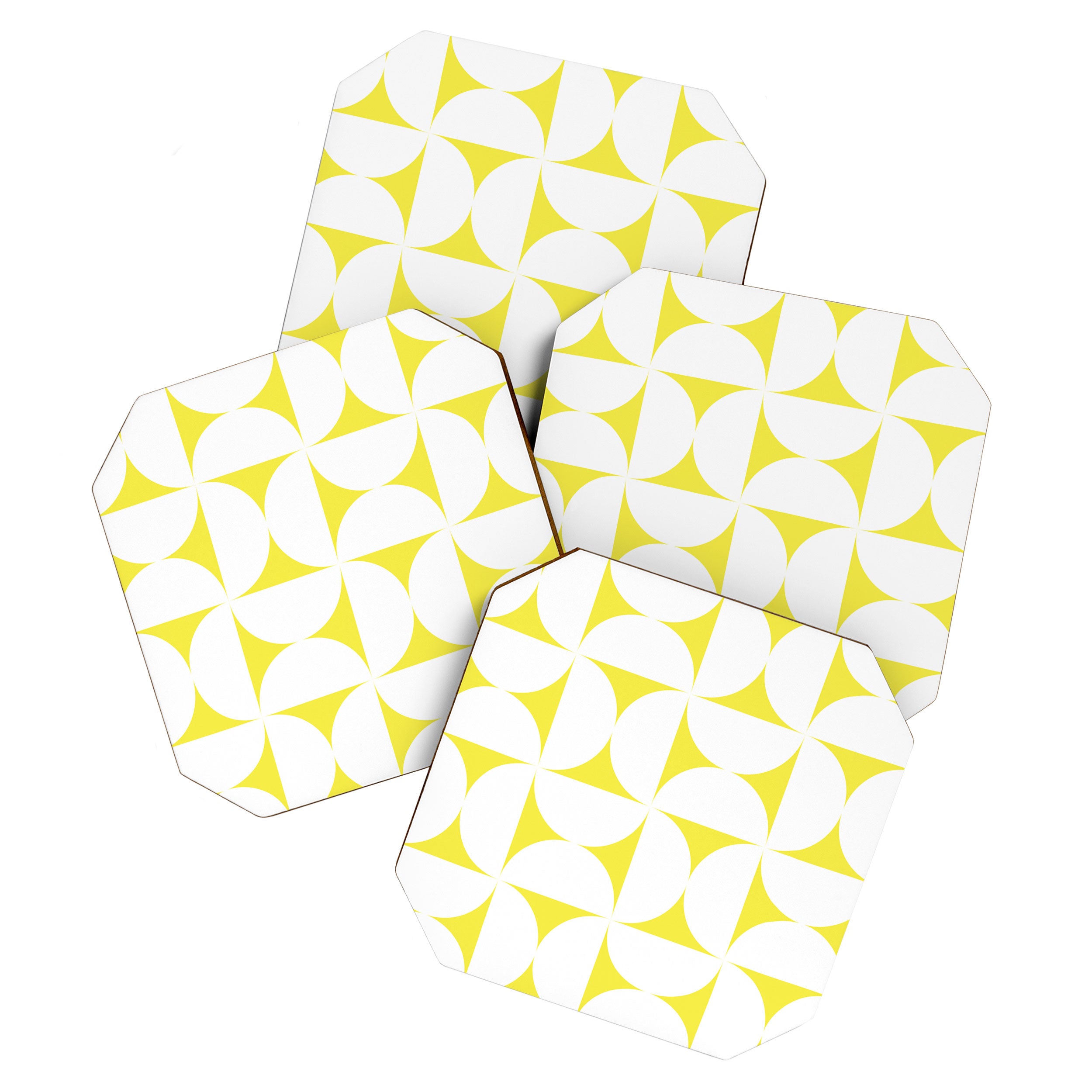 Patterned Geometric Shapes CLVIII White and Bright Yellow Coaster Gallery Image 1