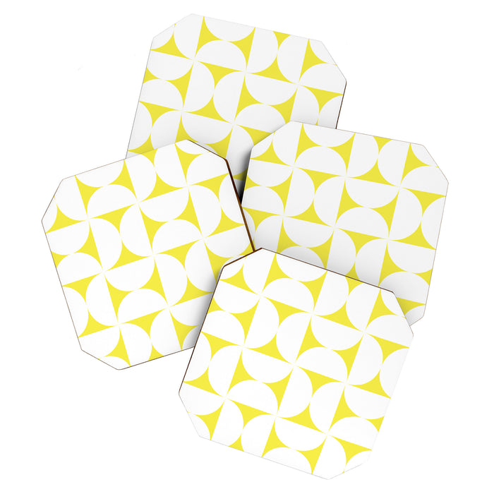 Patterned Geometric Shapes CLVIII White and Bright Yellow Coaster Gallery Image 1