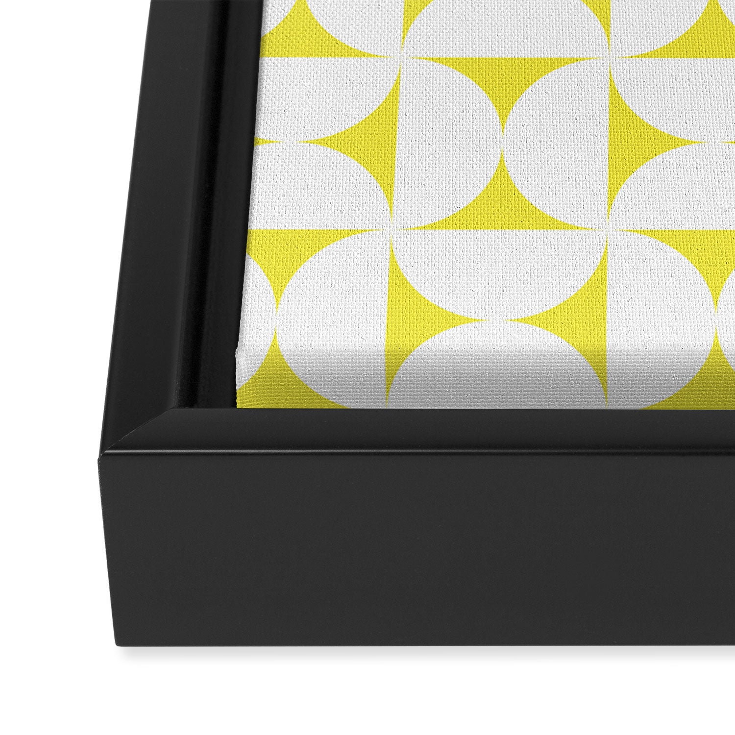 Patterned Geometric Shapes CLVIII White and Bright Yellow Framed Canvas Print Gallery Image 3