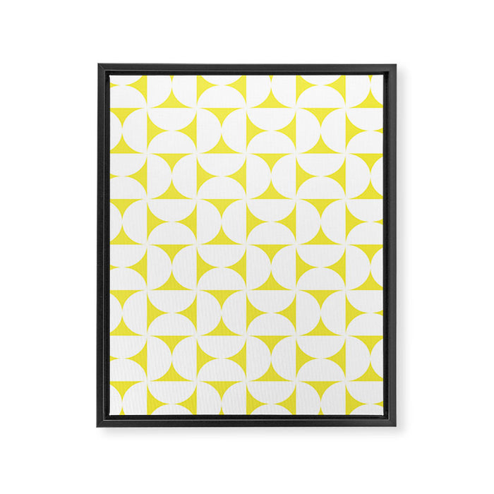 Patterned Geometric Shapes CLVIII White and Bright Yellow Framed Canvas Print Gallery Image 1