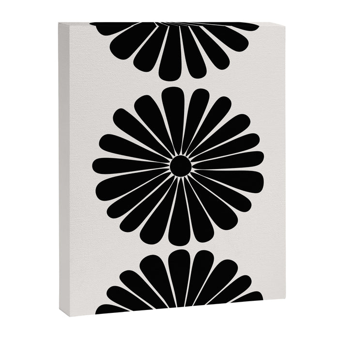 Retro Daisy Abstract I Black and White Bold Floral Canvas Print Gallery Image 1