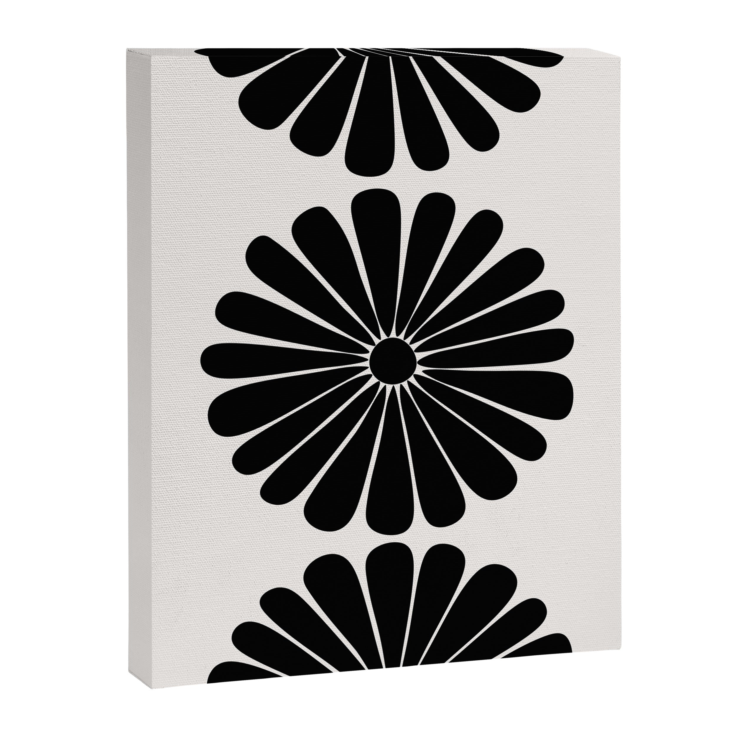 Retro Daisy Abstract I Black and White Bold Floral Canvas Print Gallery Image 6