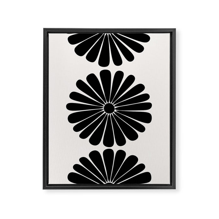 Retro Daisy Abstract I Black and White Bold Floral Framed Canvas Print Gallery Image 1