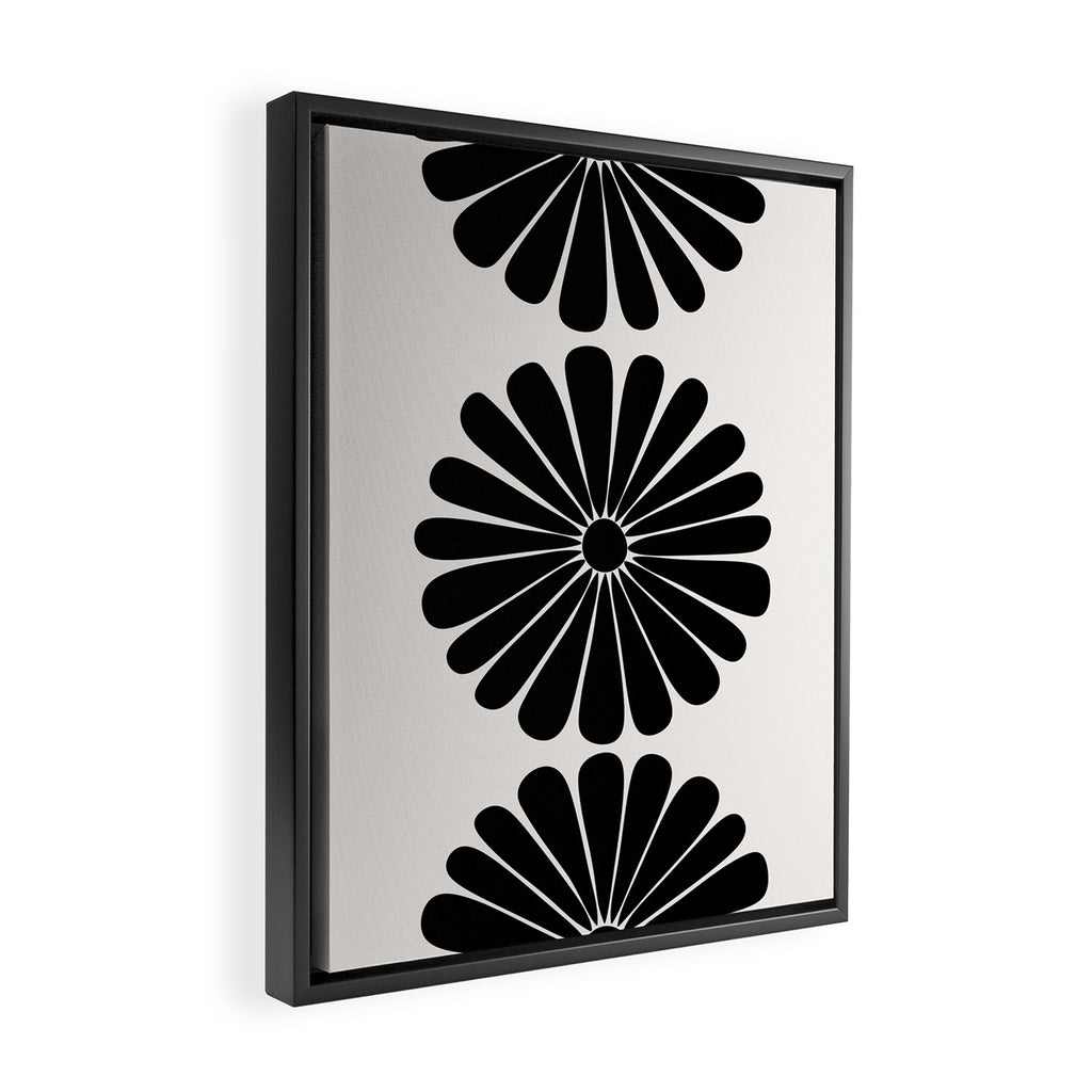 Retro Daisy Abstract I Black and White Bold Floral Framed Canvas Print Gallery Image 2