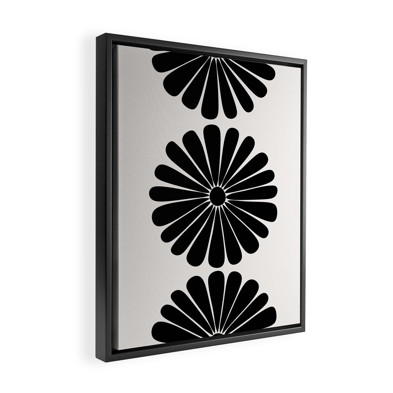 Retro Daisy Abstract I Black and White Bold Floral Framed Canvas Print Gallery Image 2