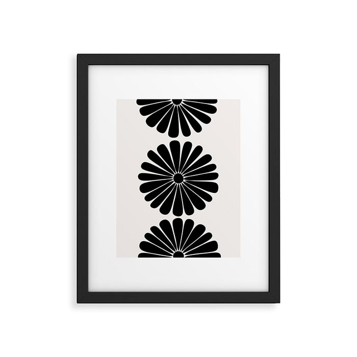Retro Daisy Abstract I Black and White Bold Floral Framed Art Print Gallery Image 1