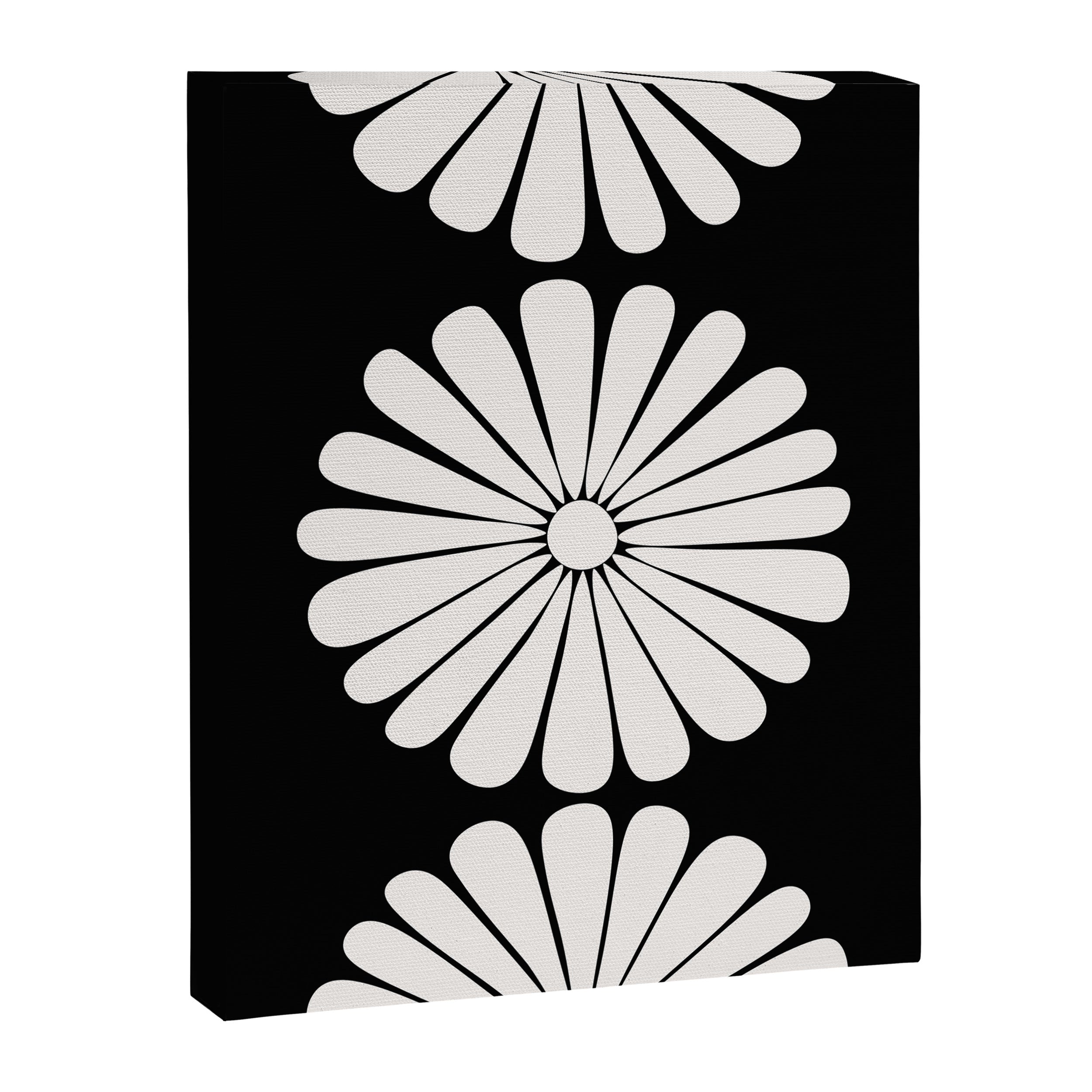 Retro Daisy Abstract II Black and White Bold Floral Canvas Print Gallery Image 6