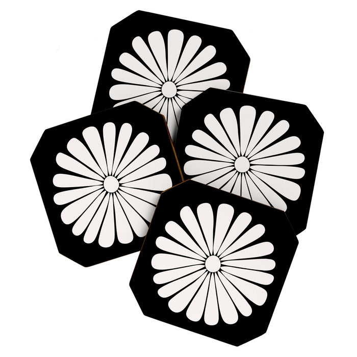 Retro Daisy Abstract II Black and White Bold Floral Coaster Gallery Image 1