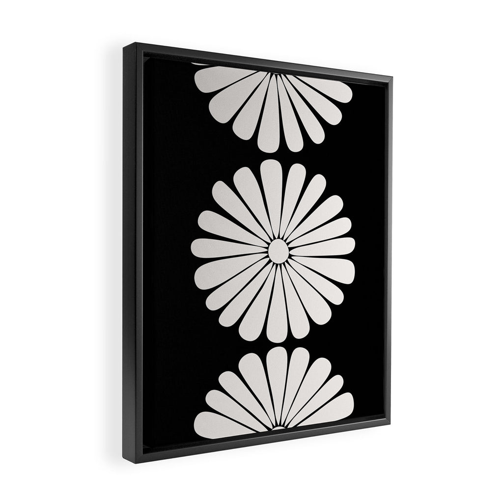 Retro Daisy Abstract II Black and White Bold Floral Framed Canvas Print Gallery Image 2