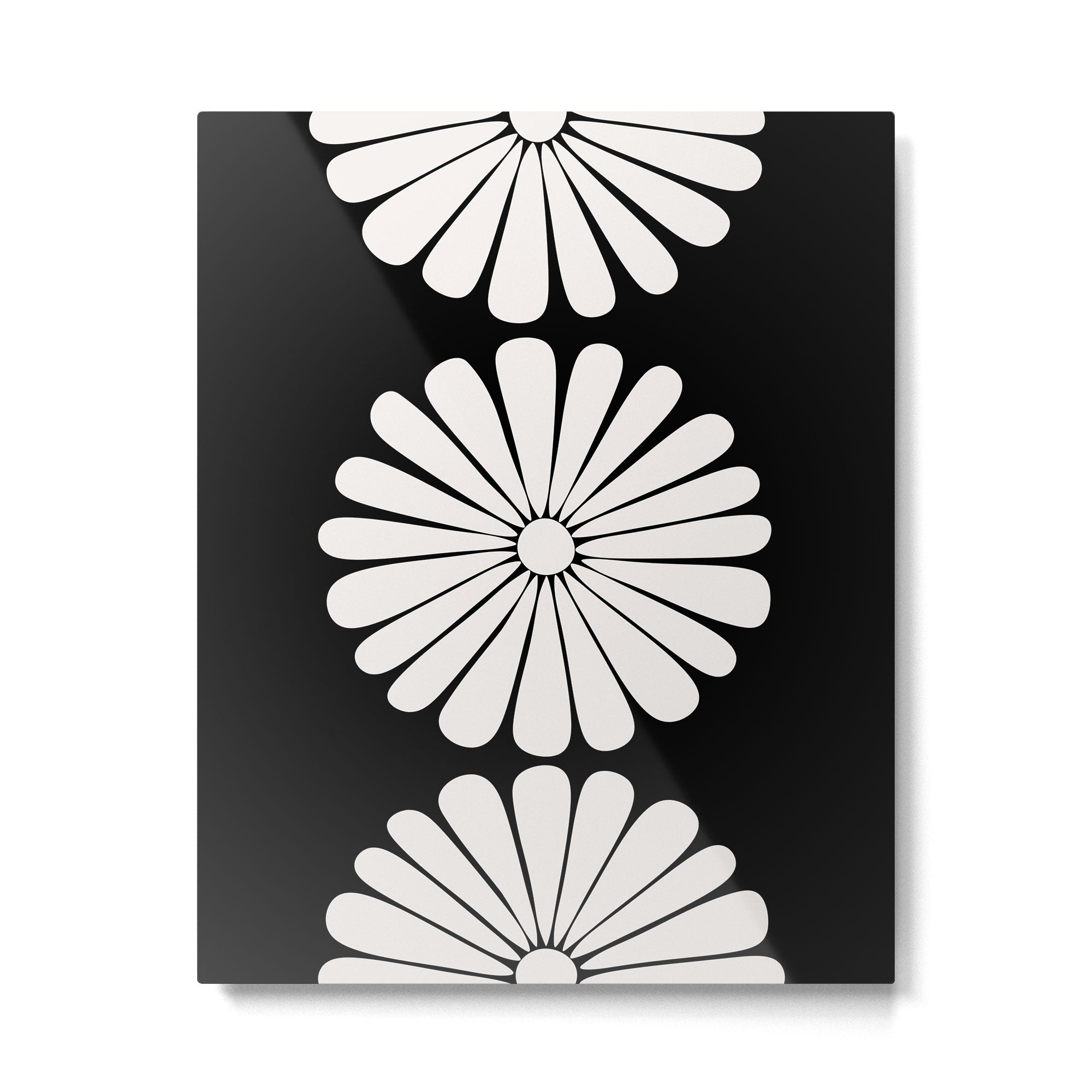 Retro Daisy Abstract II Black and White Bold Floral Metal Print Gallery Image 4