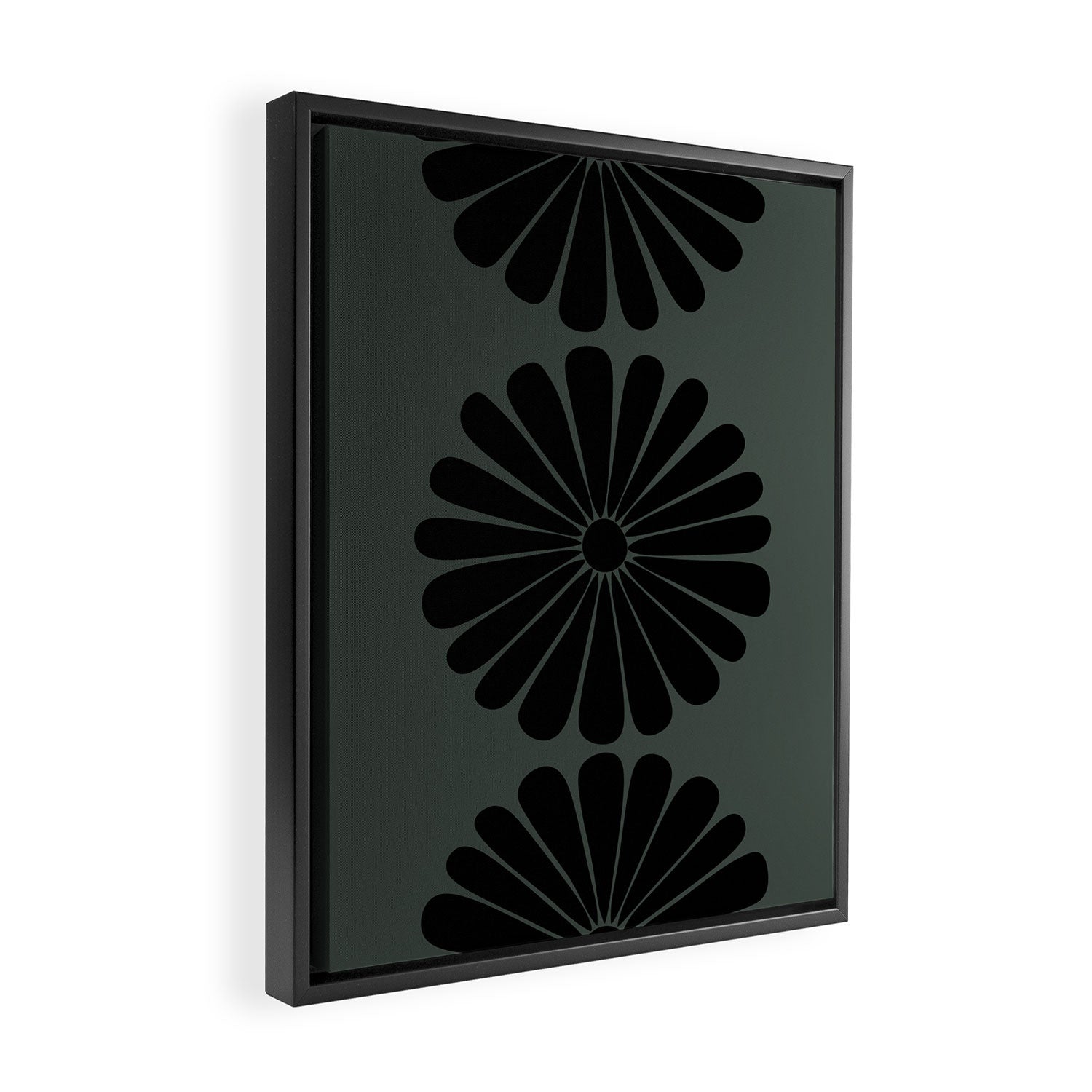 Retro Daisy Abstract IX Earthy Green Bold Floral Framed Canvas Print Gallery Image 2