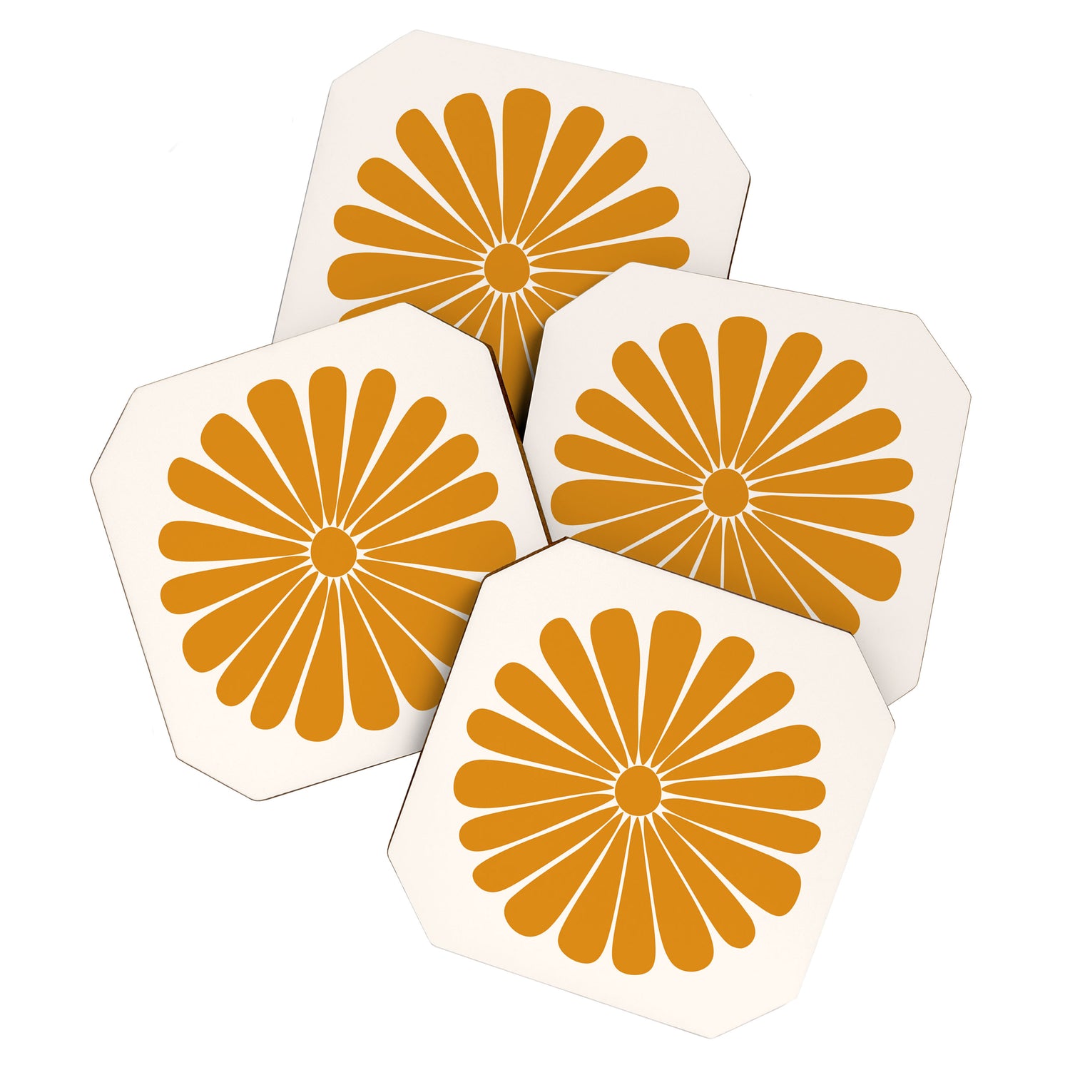 Retro Daisy Abstract V Golden Yellow Bold Floral Coaster Gallery Image 1
