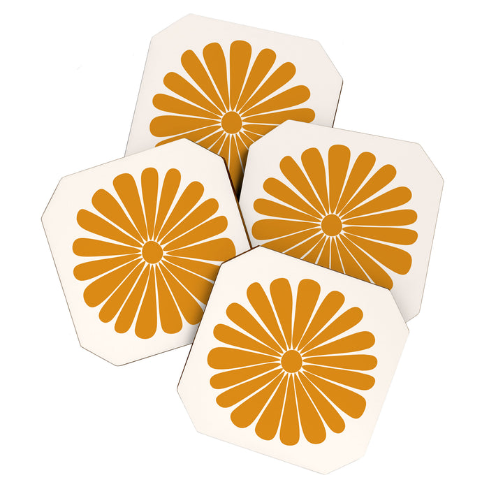 Retro Daisy Abstract V Golden Yellow Bold Floral Coaster Gallery Image 1