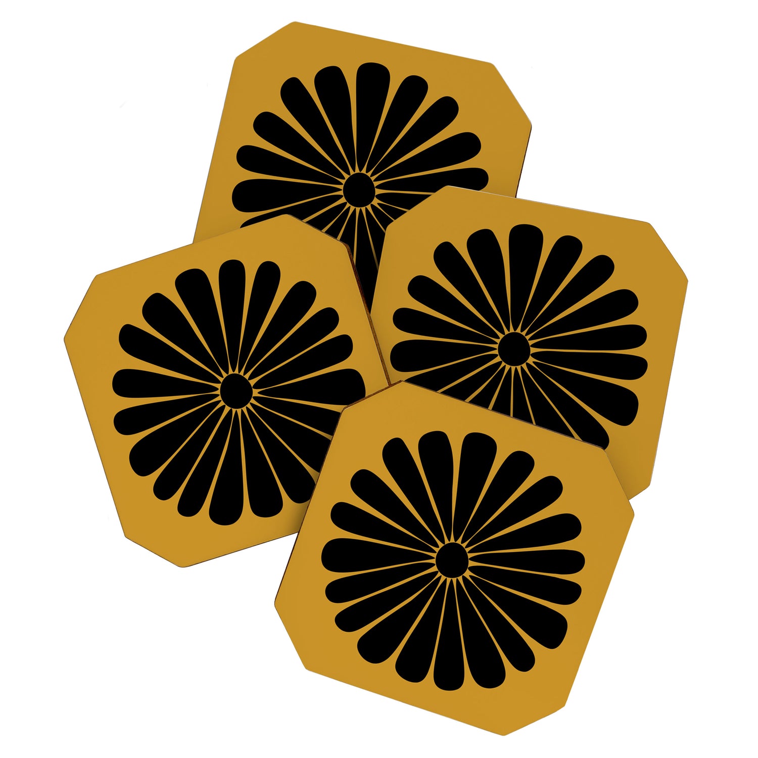 Retro Daisy Abstract VIII Golden Yellow Bold Floral Coaster Gallery Image 1