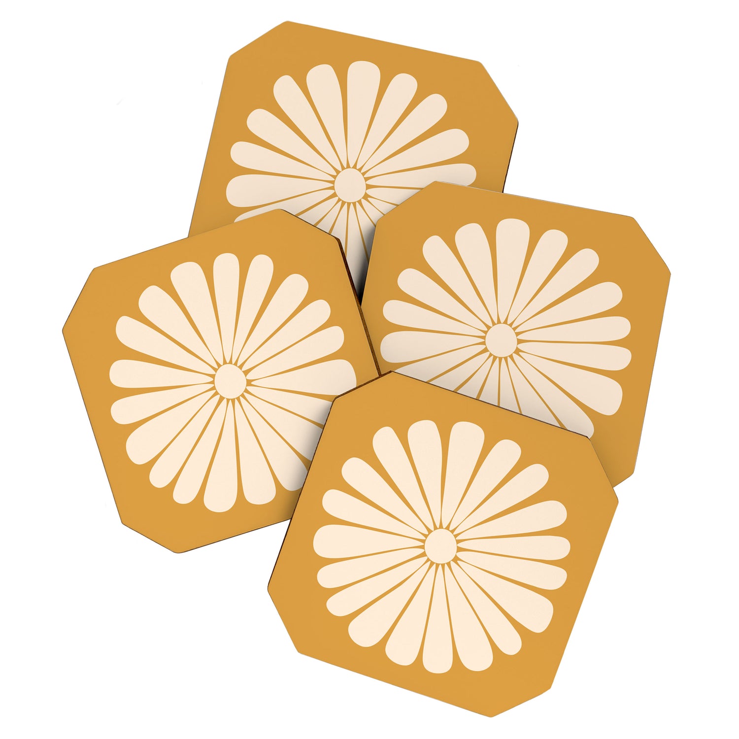 Retro Daisy Abstract XVIII Golden Orange Bold Floral Coaster Gallery Image 1
