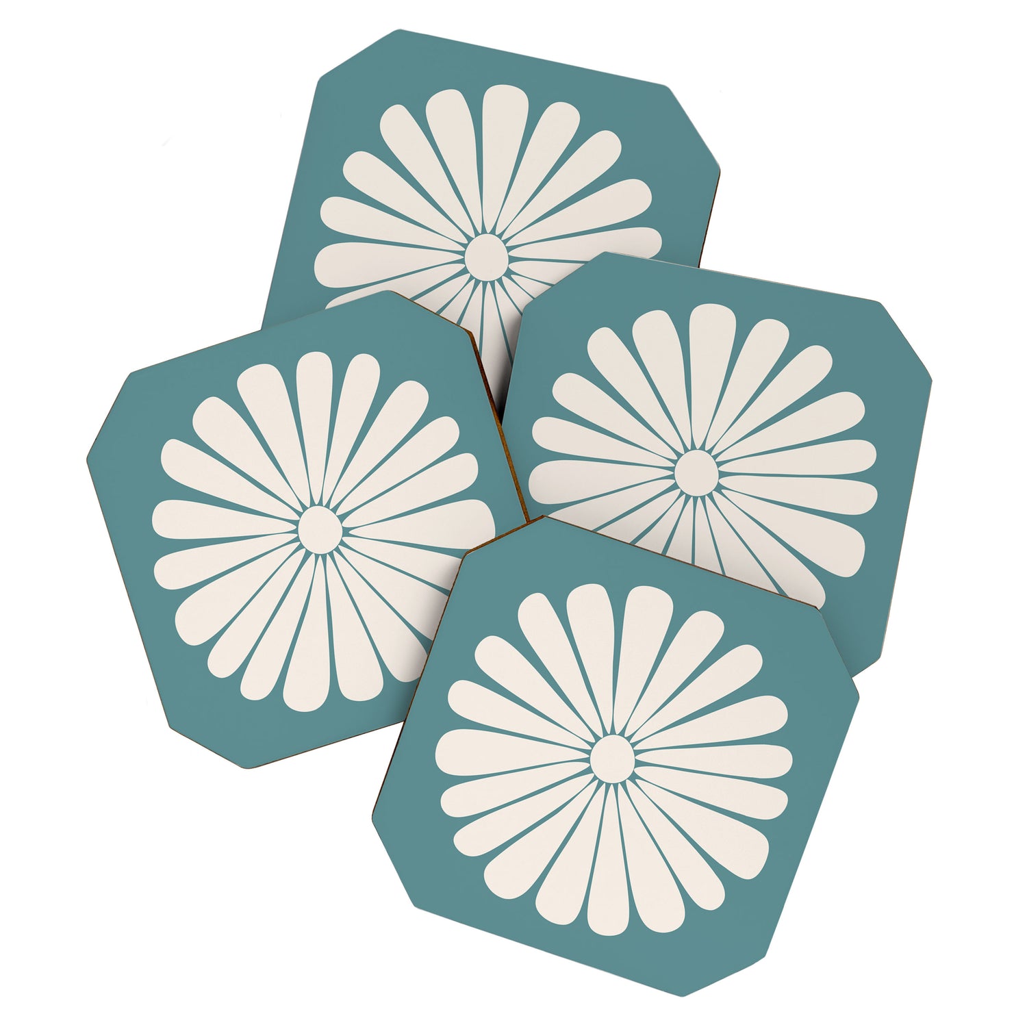 Retro Daisy Abstract XXII Teal Green Bold Floral Coaster Gallery Image 1