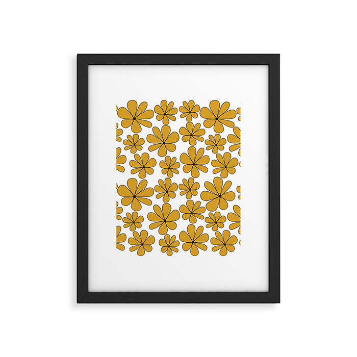 Retro Daisy Pattern II Yellow Framed Art Print Gallery Image 1