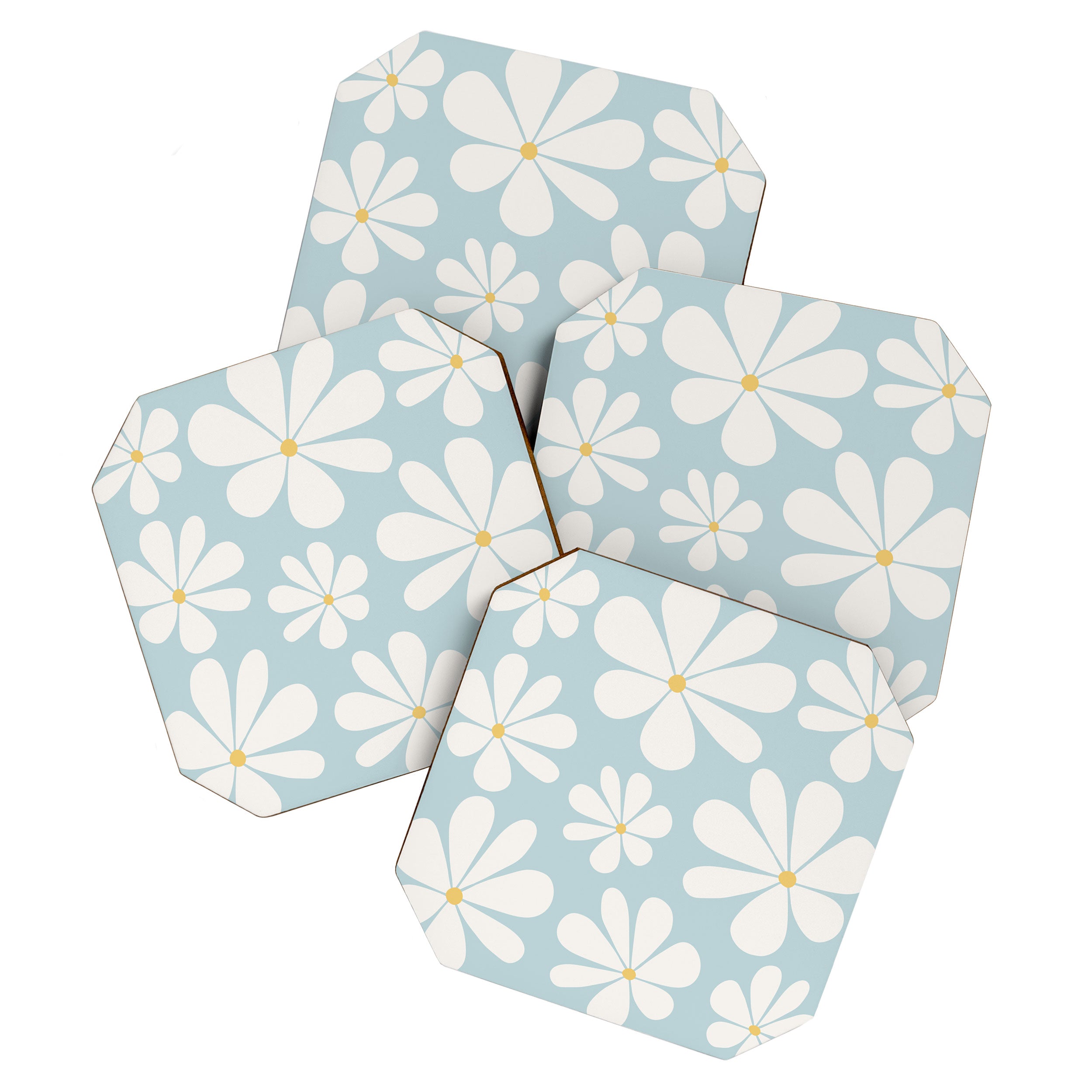 Retro Daisy Pattern - Pastel Blue Coaster Gallery Image 1