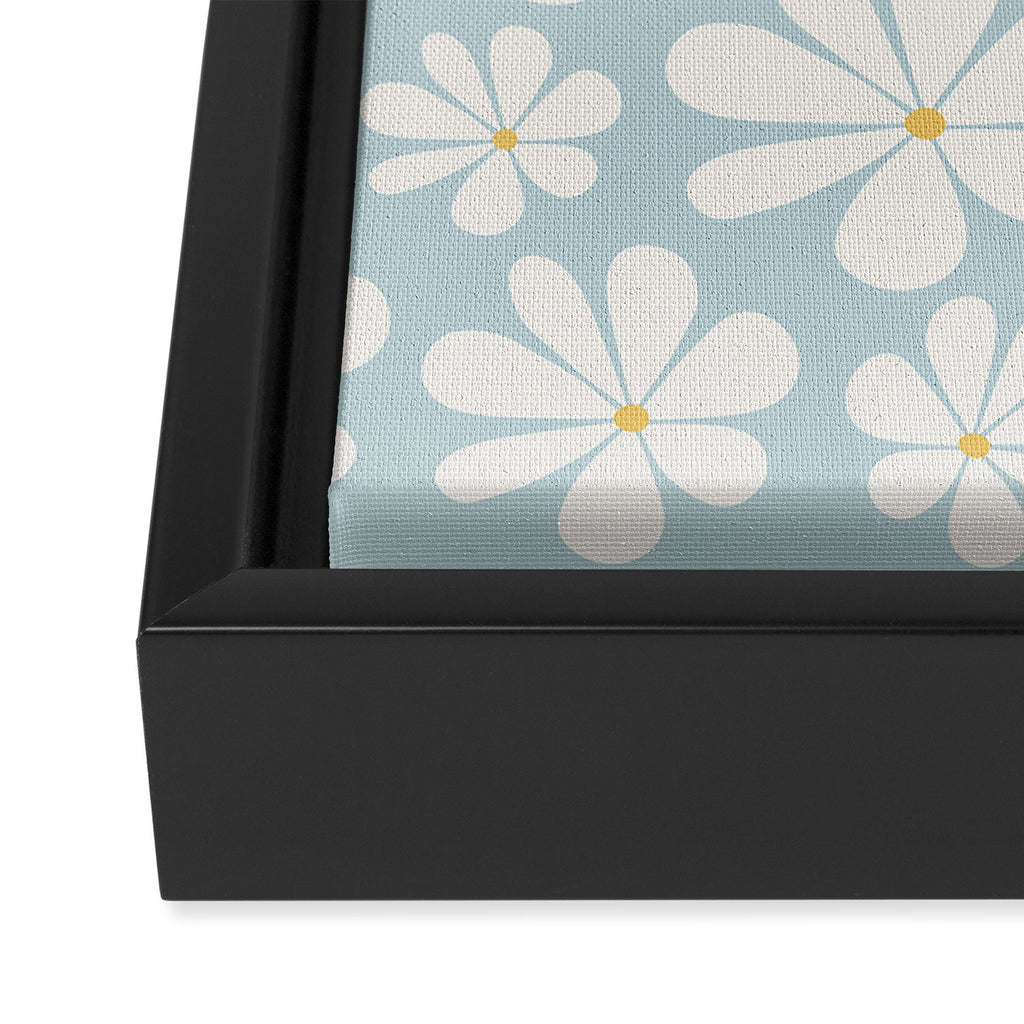 Retro Daisy Pattern - Pastel Blue Framed Canvas Print Gallery Image 3