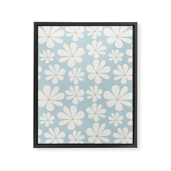 Retro Daisy Pattern - Pastel Blue Framed Canvas Print Gallery Image 1