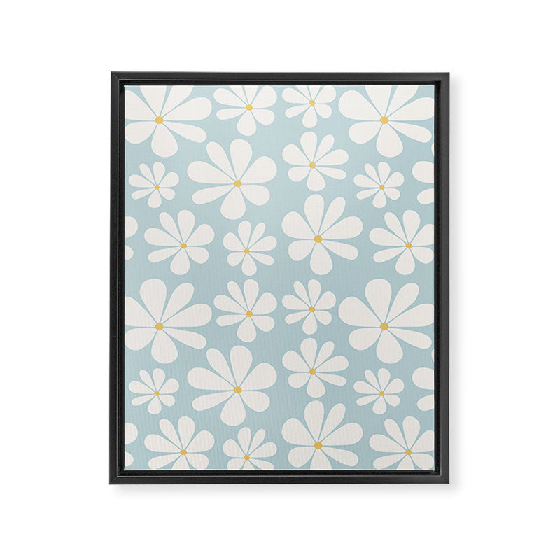 Retro Daisy Pattern - Pastel Blue Framed Canvas Print Gallery Image 8