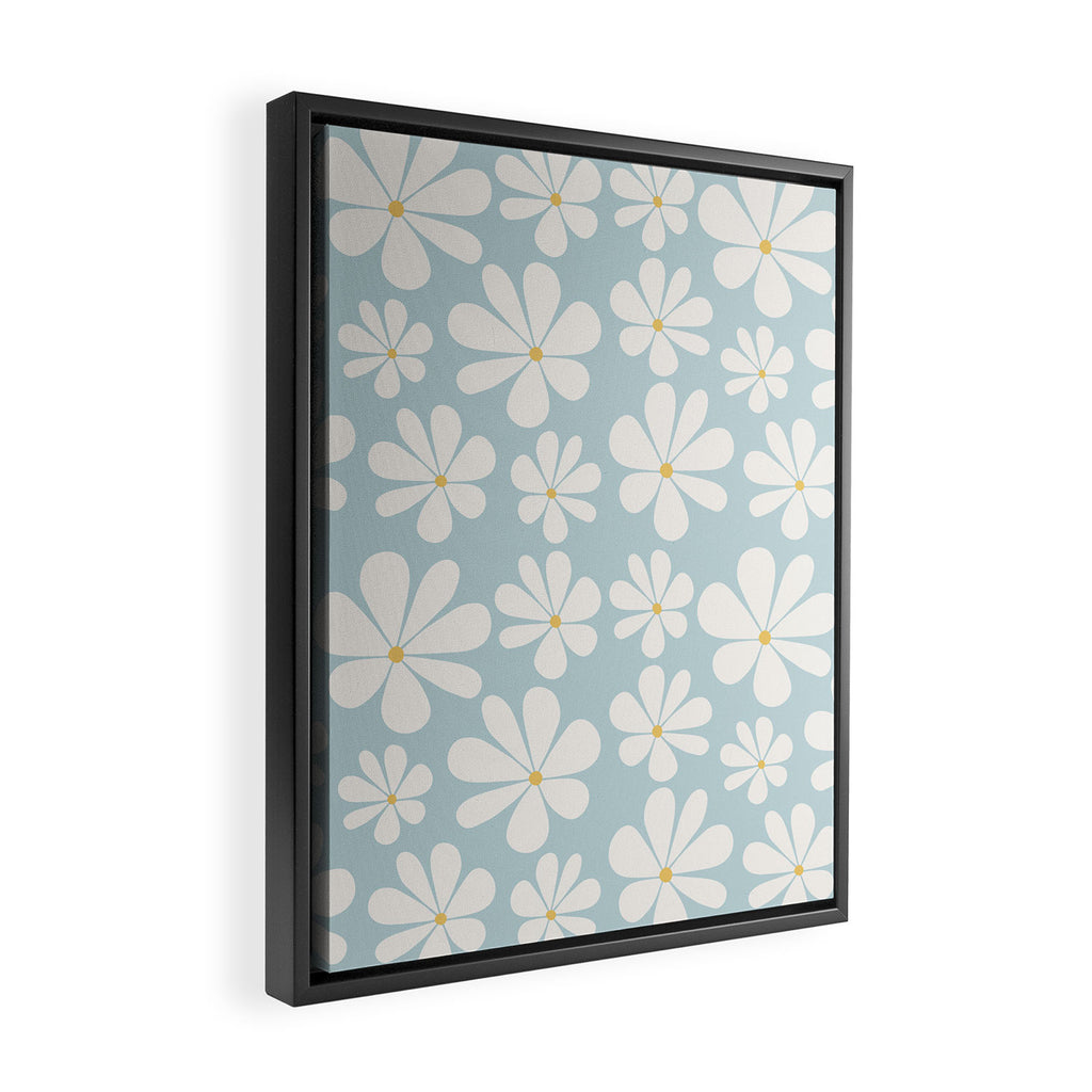 Retro Daisy Pattern - Pastel Blue Framed Canvas Print Gallery Image 2