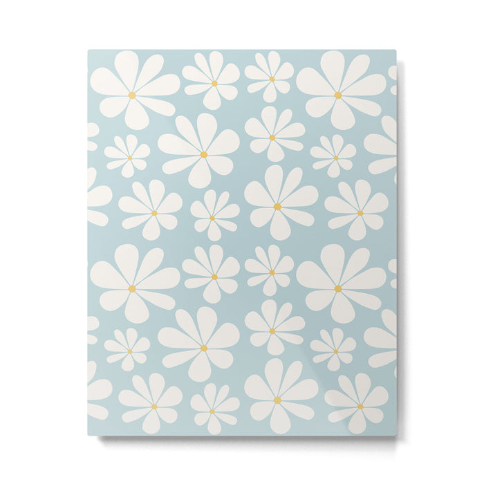 Retro Daisy Pattern - Pastel Blue Metal Print Gallery Image 1