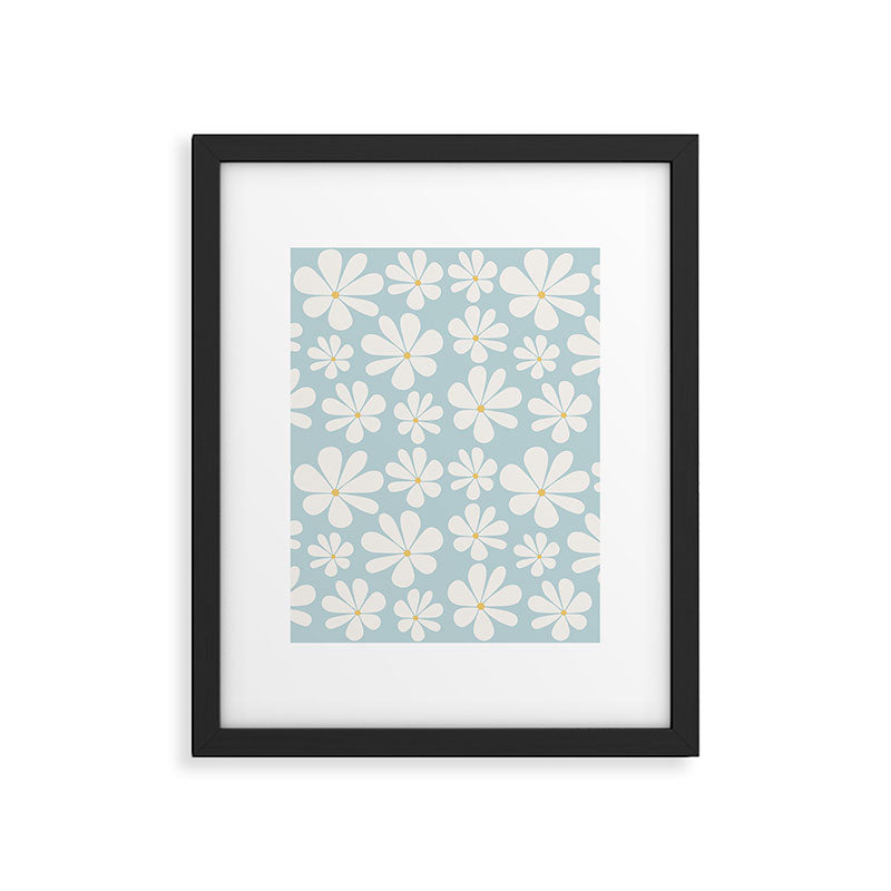 Retro Daisy Pattern - Pastel Blue Framed Art Print Gallery Image 6