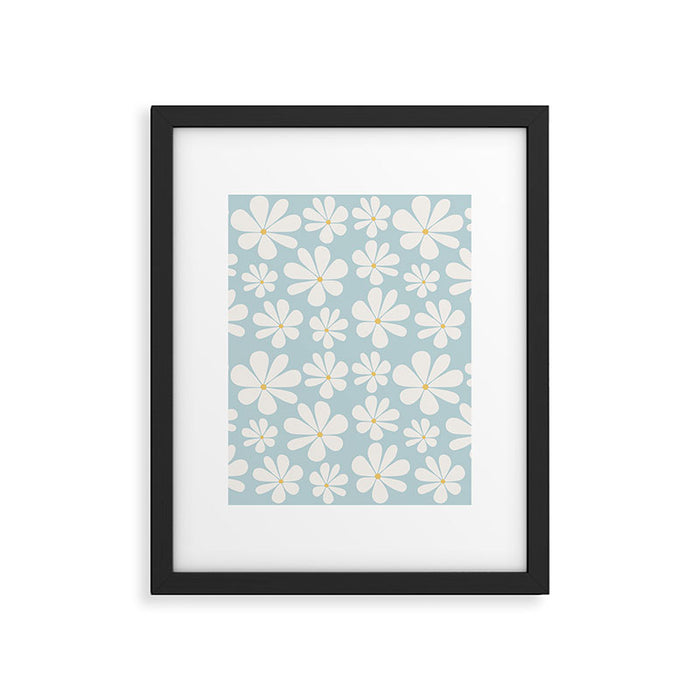 Retro Daisy Pattern - Pastel Blue Framed Art Print Gallery Image 1