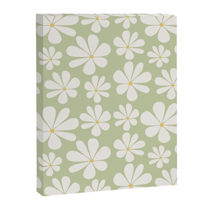 Retro Daisy Pattern - Pastel Green Canvas Print Gallery Image 1