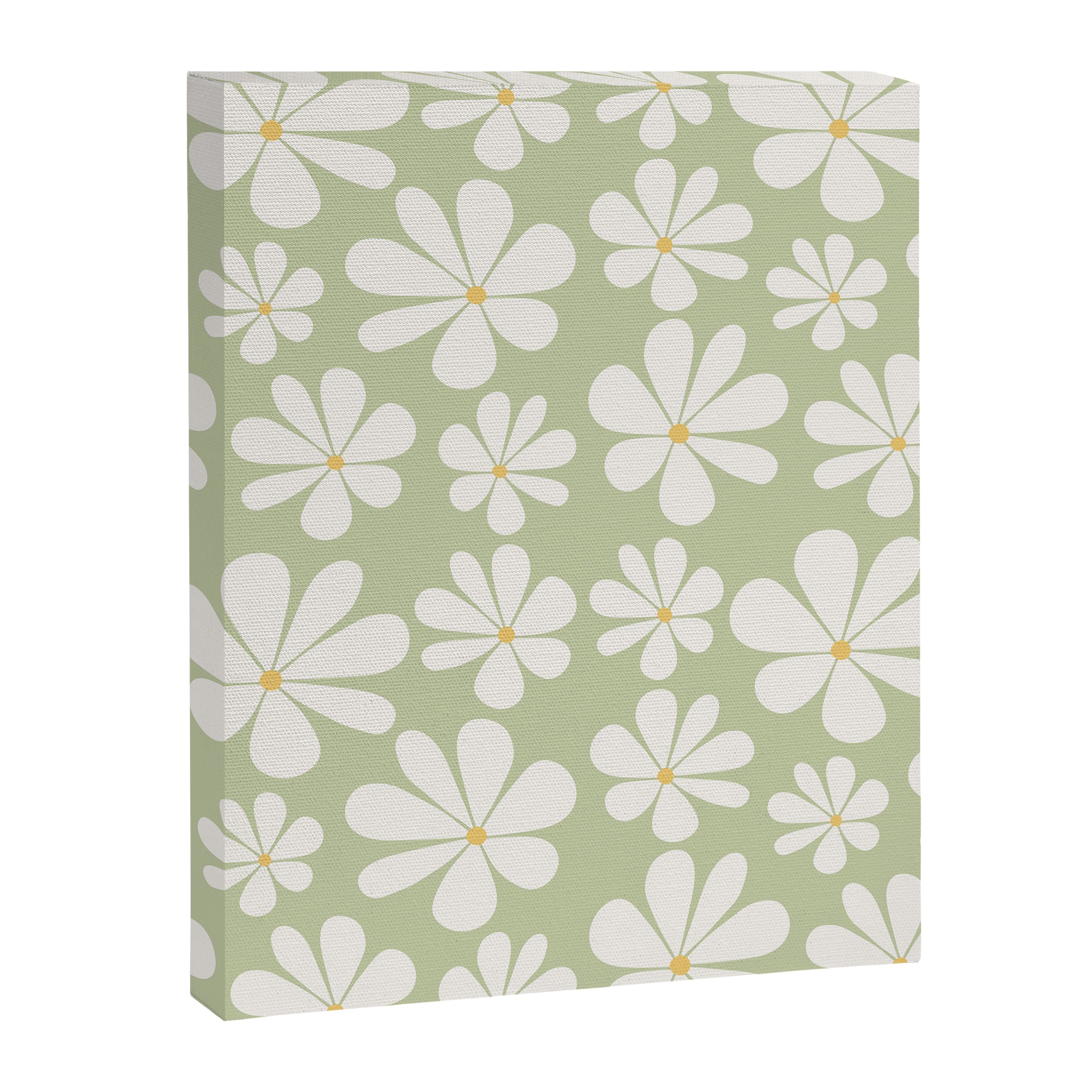 Retro Daisy Pattern - Pastel Green Canvas Print Gallery Image 8