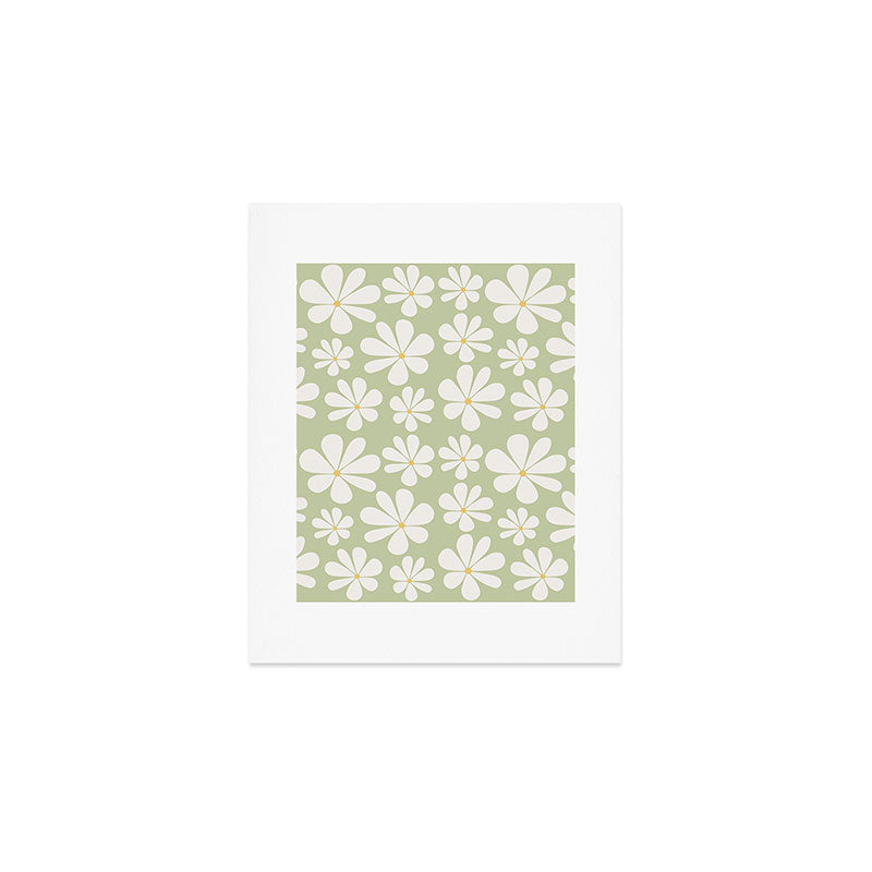 Retro Daisy Pattern - Pastel Green Art Print Gallery Image 1