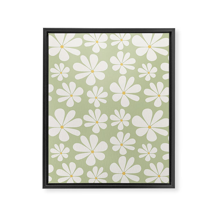 Retro Daisy Pattern - Pastel Green Framed Canvas Print Gallery Image 1