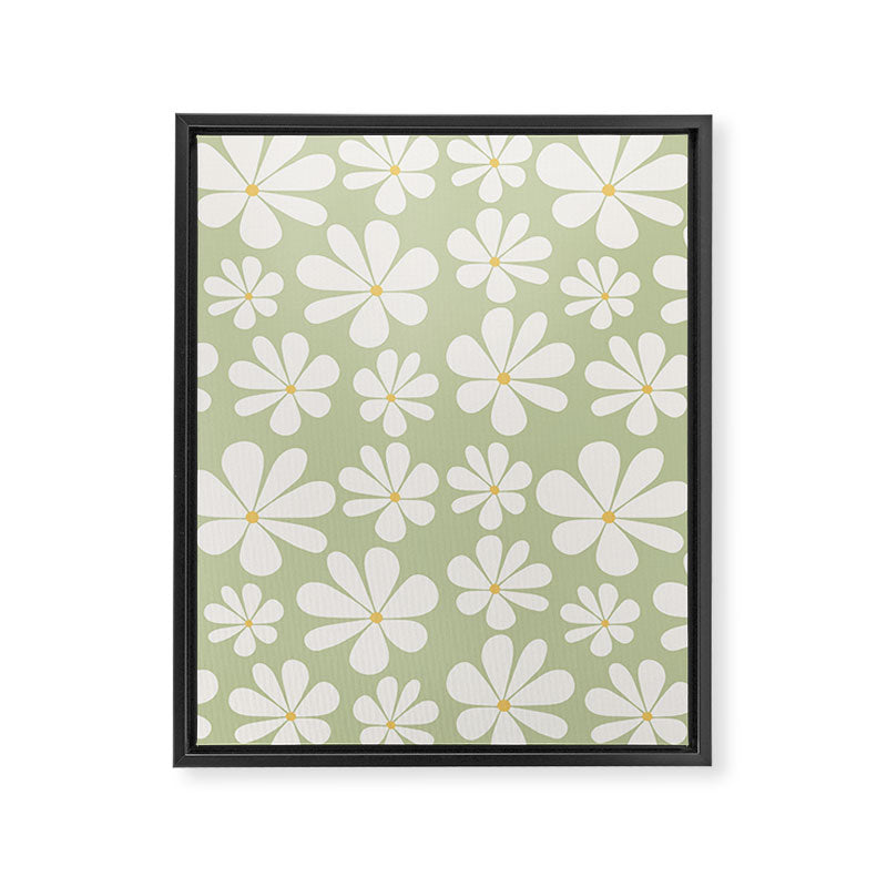 Retro Daisy Pattern - Pastel Green Framed Canvas Print Gallery Image 8