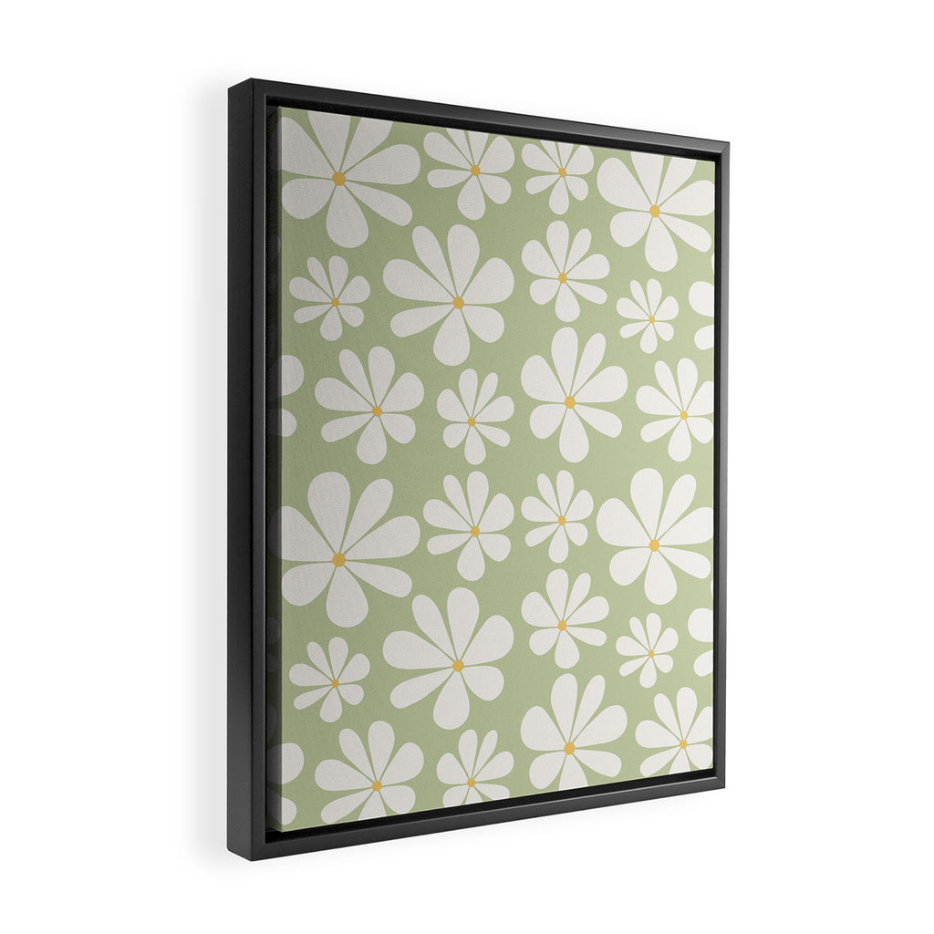 Retro Daisy Pattern - Pastel Green Framed Canvas Print Gallery Image 2