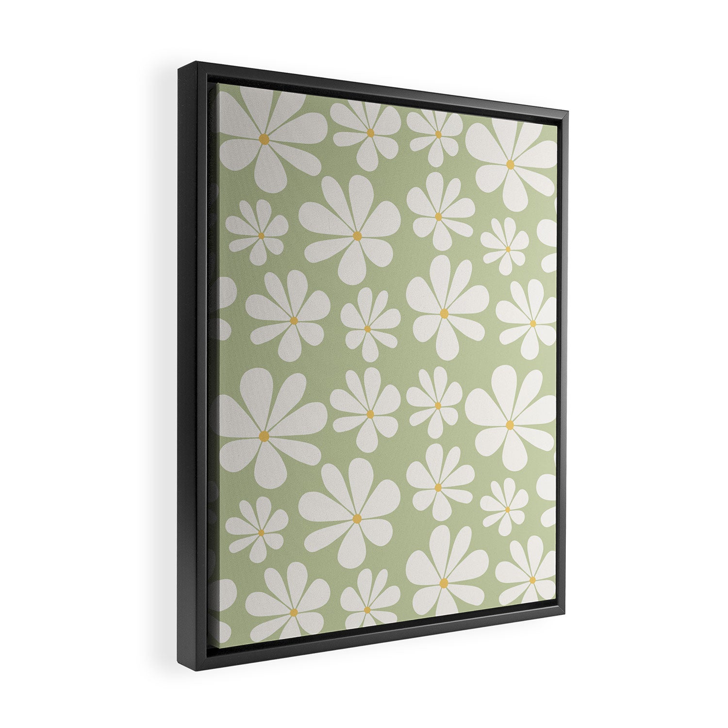 Retro Daisy Pattern - Pastel Green Framed Canvas Print Gallery Image 2