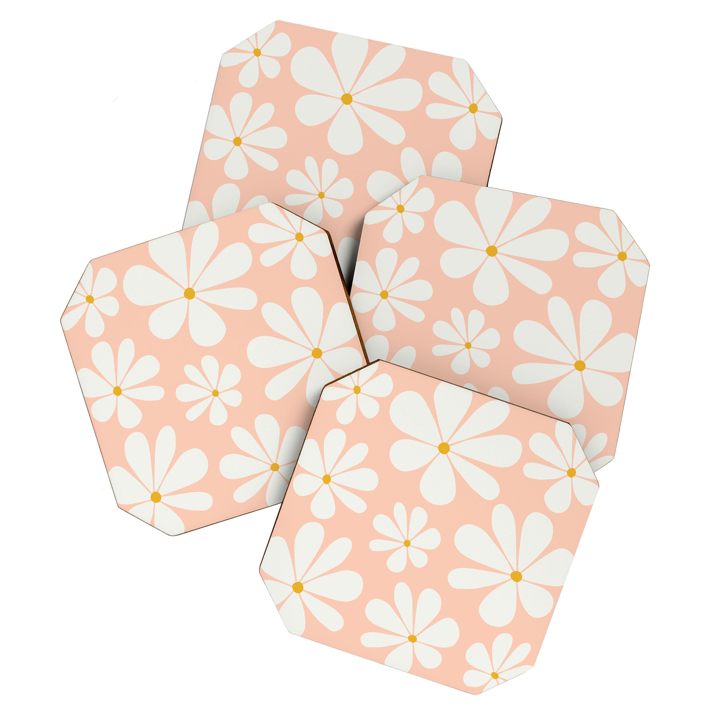 Retro Daisy Pattern - Peach Pink Coaster Gallery Image 1
