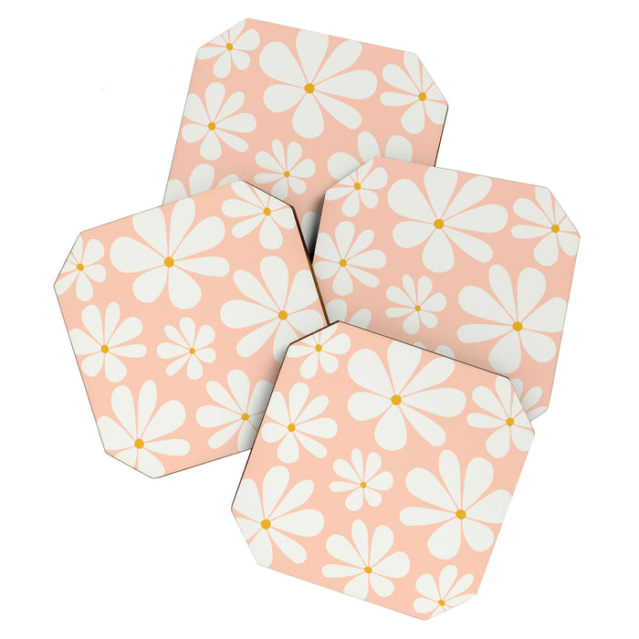 Retro Daisy Pattern - Peach Pink Coaster Gallery Image 1
