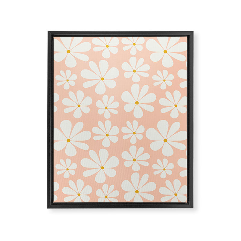 Retro Daisy Pattern - Peach Pink Framed Canvas Print Gallery Image 8