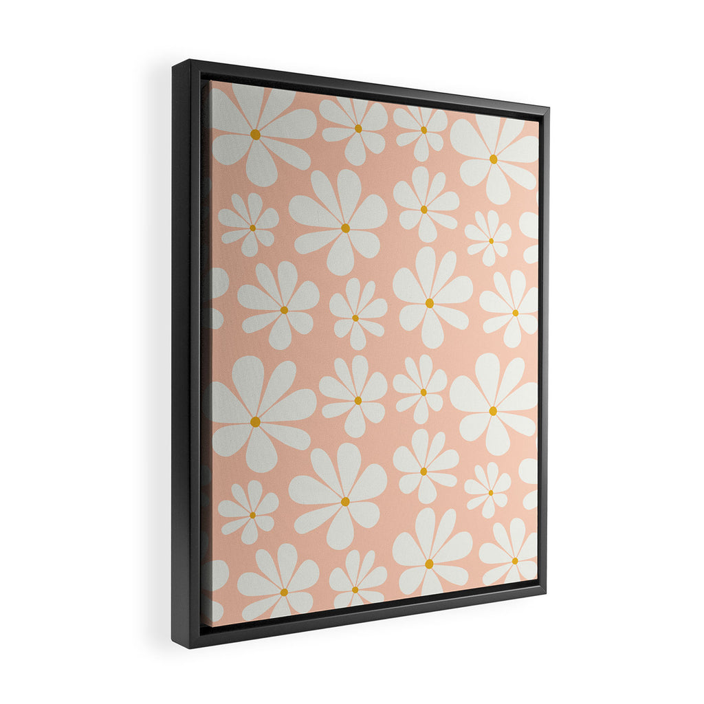 Retro Daisy Pattern - Peach Pink Framed Canvas Print Gallery Image 2