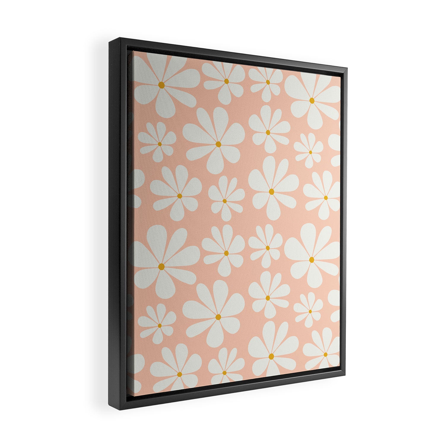 Retro Daisy Pattern - Peach Pink Framed Canvas Print Gallery Image 2